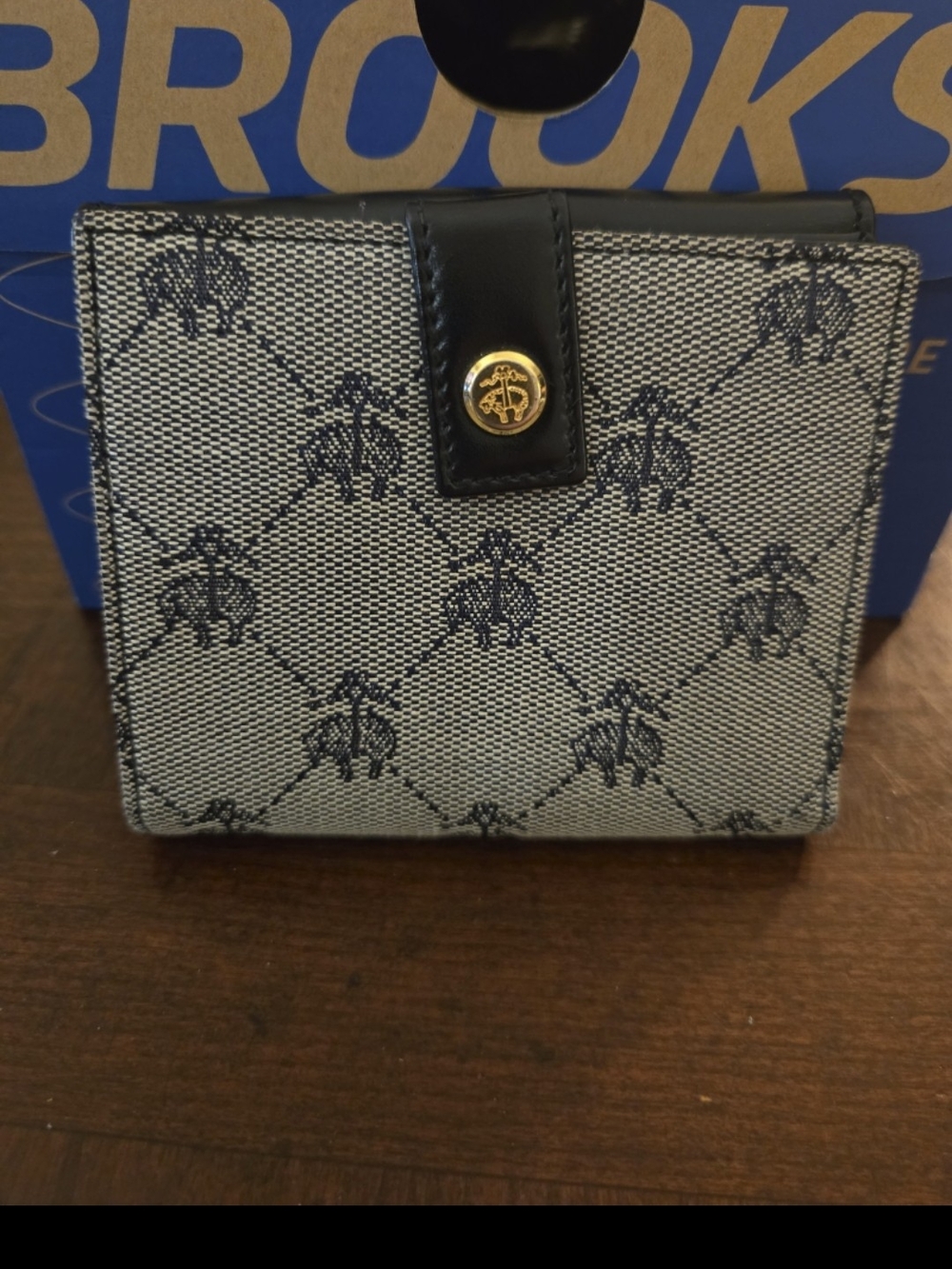 Brooks Brothers Bi-Fold Wallet in Navy and Gray with Snap Closure